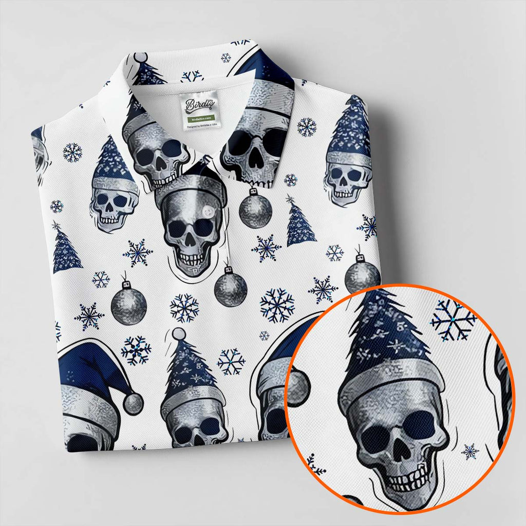 Vintage Skull Christmas Golf Shirt, White Polo Shirt Mens, Cool Golf Gift, Golf Shirts For Men
