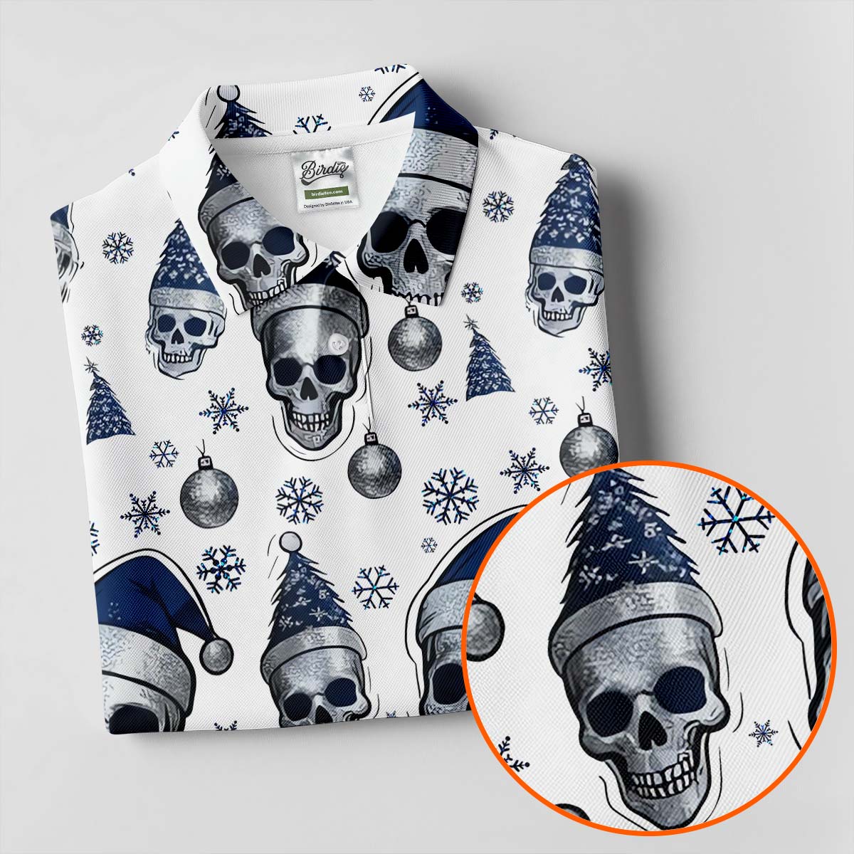 Vintage Skull Christmas Golf Shirt, White Polo Shirt Mens, Cool Golf Gift, Golf Shirts For Men
