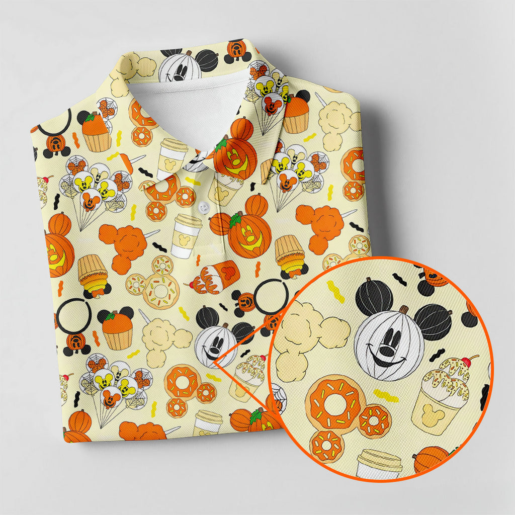 Cute Halloween Mouse Pumpkin Polo Shirts For Men, Sweet Spooky Golf Tops For Men, Halloween Golf Shirt