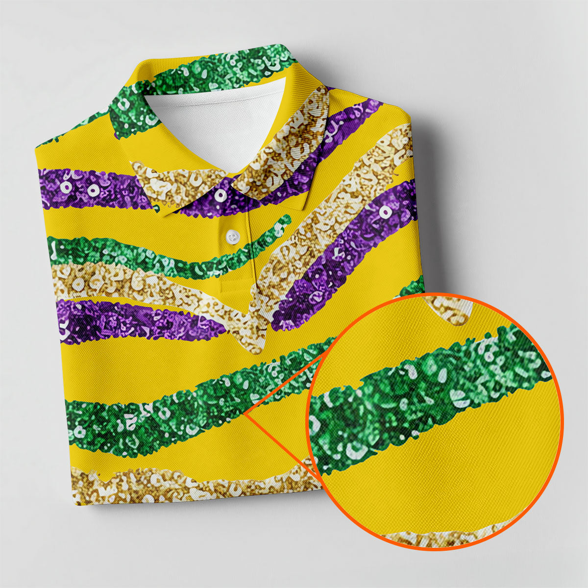 Purple Green Gold Sequin Pattern Yellow Golf Shirt, Mardi Gras Golf Shirt, Polo Shirts For Men