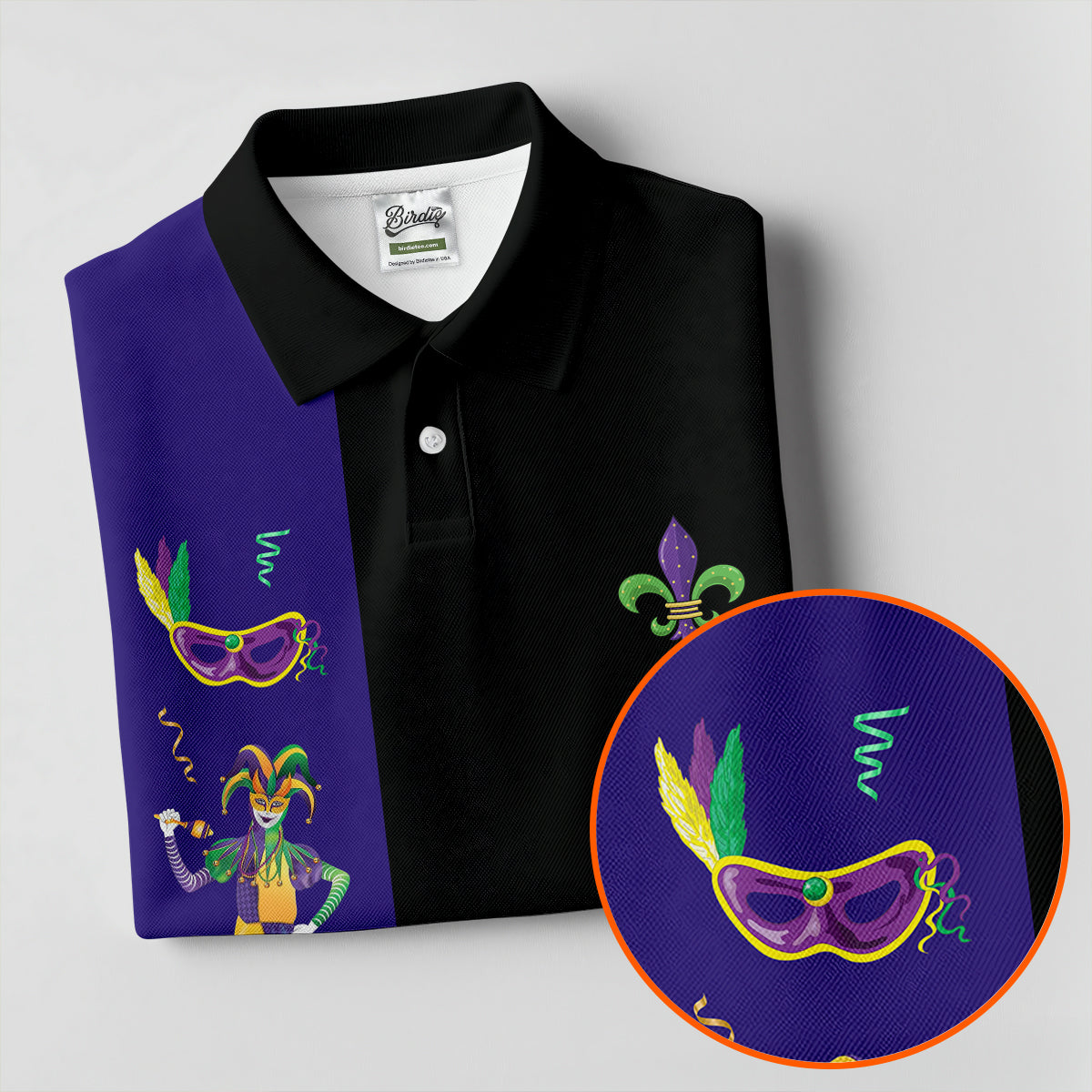 Mardi Gras Festival Jester Figure Fleur De Lis Symbol Black Golf Shirt, Polo Shirts For Men, Golf Shirts For Men
