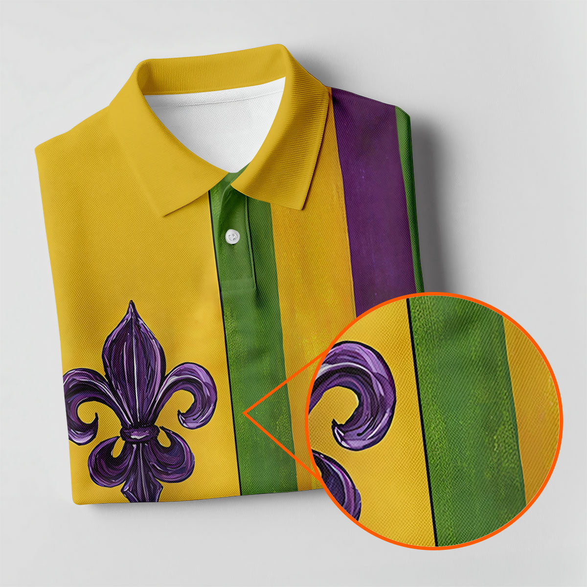 Purple Green Gold Vertical Stripes Fleur De Lis Flower Mardi Gras Golf Shirt, Polo Shirts For Men, Golf Shirts For Men