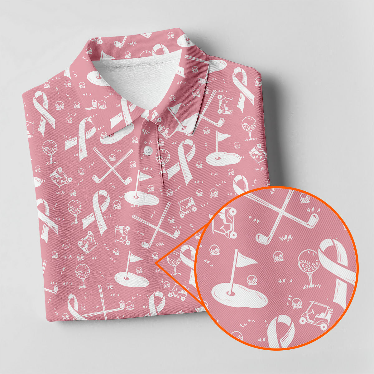 Awareness Ribbon Light Pink And White Golf Shirt, Cancer Awareness Shirt, Ladies Golf Shirts