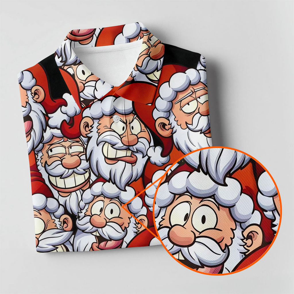 Santa Claus Face Fun Golf Shirts For Men, Christmas Golf Shirt, Polo Shirts For Men, Golfing Apparel