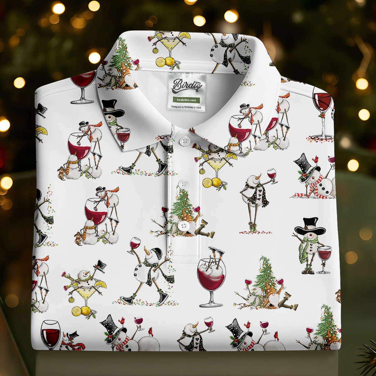 Funny Snowman Drinking Wine White Golf Shirt, Christmas Golf Shirt, Polo Shirts For Men, Golf Gift For Men