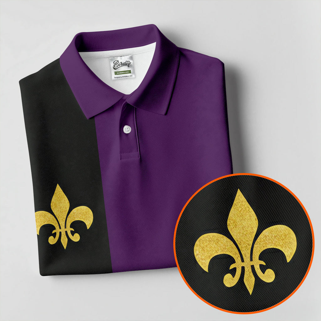 Mardi Gras Fleur De Lis Black Vertical Stripe Purple Golf Shirt, Polo Shirts For Men, Golf Shirts For Men