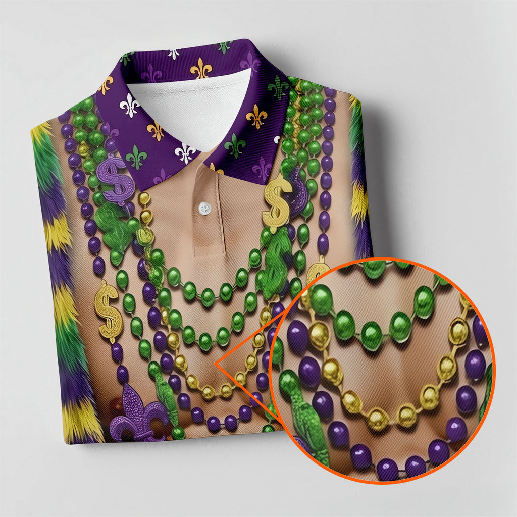 Funny 3D Print Mardi Gras Fleur De Lis Purple Golf Shirt, Golf Tops For Men, Golf Shirts For Men