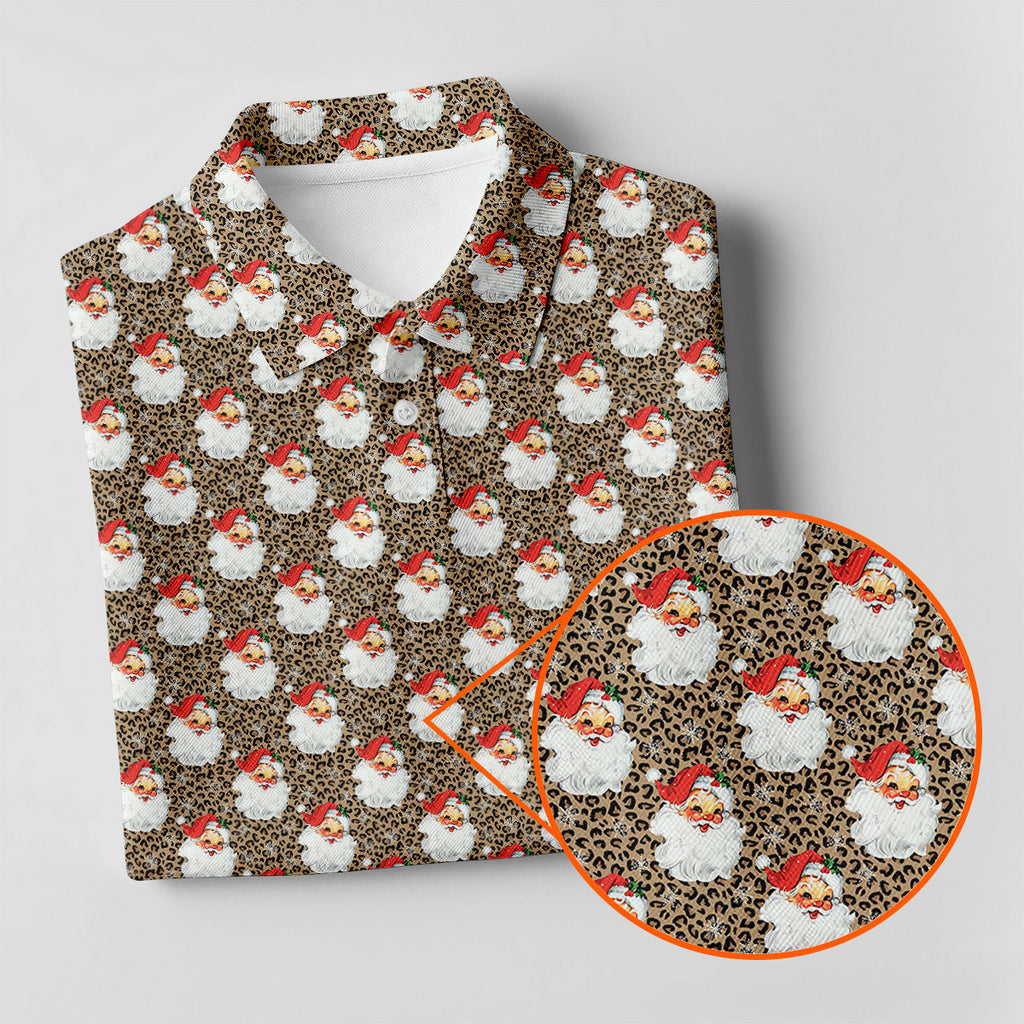 Leopard Santa Xmas Golf Shirt, Golf Tops For Men, Retro Golf Shirt, Christmas Golf Shirt, Golf Gift For Men