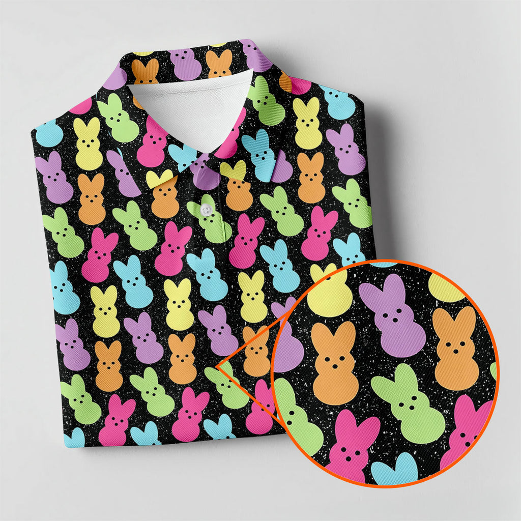 Colorful Easter Peeps Black Golf Shirt, Golf Shirts For Men, Cute Golf Outfit, Polo Shirts For Men