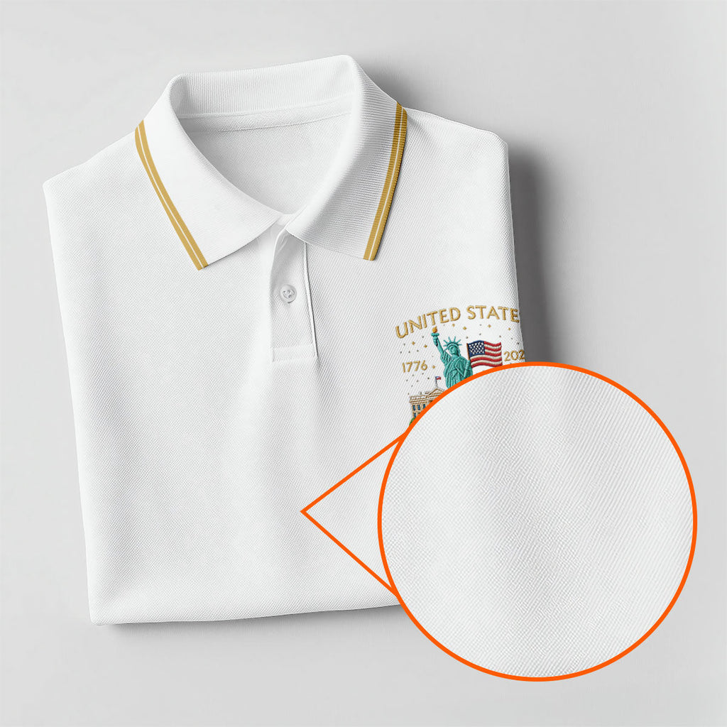 American Symbols White Patriotic Golf Shirt, US 250 Years 4th Of July Golf Shirts For Men