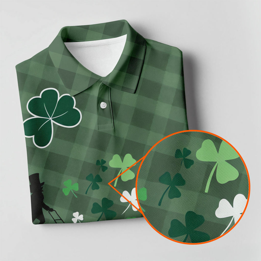 Green Checkered Leprechaun Shamrock St Patrick's Day Golf Shirt, Performance Golf Shirt, Polo Shirts For Men