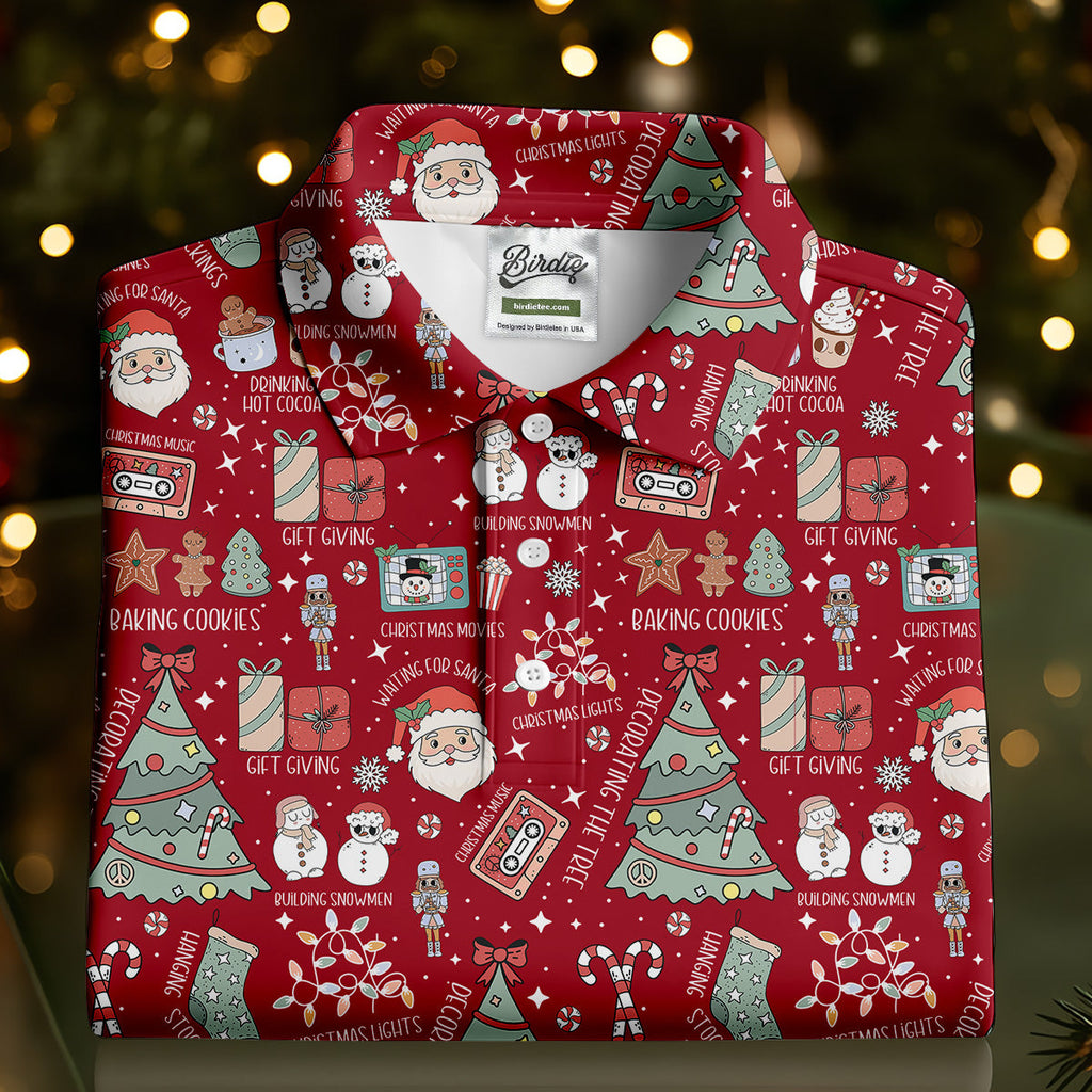 Tis The Season Santa Claus Gift Red Men's Golf Polo Shirts, Christmas Golf Shirt, Polo Shirts For Men