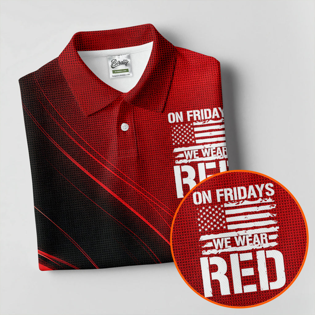 On Friday We Wear Red Faith Cross Red Black Gradient Patriotic Golf Shirt, 250 Years Polo Shirts For Men