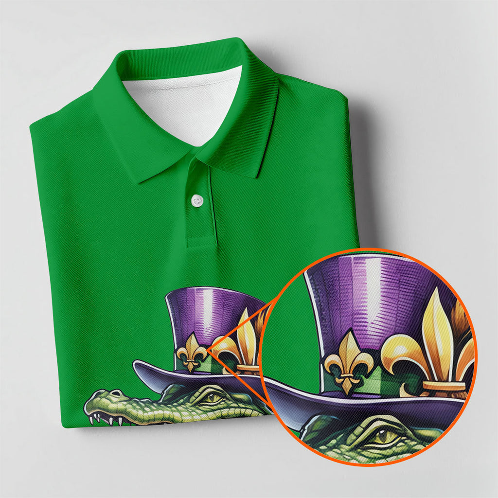 Mardi Gras Alligator Playing Saxophone Green Golf Shirt, Golf Shirts For Men, Polo Shirts For Men