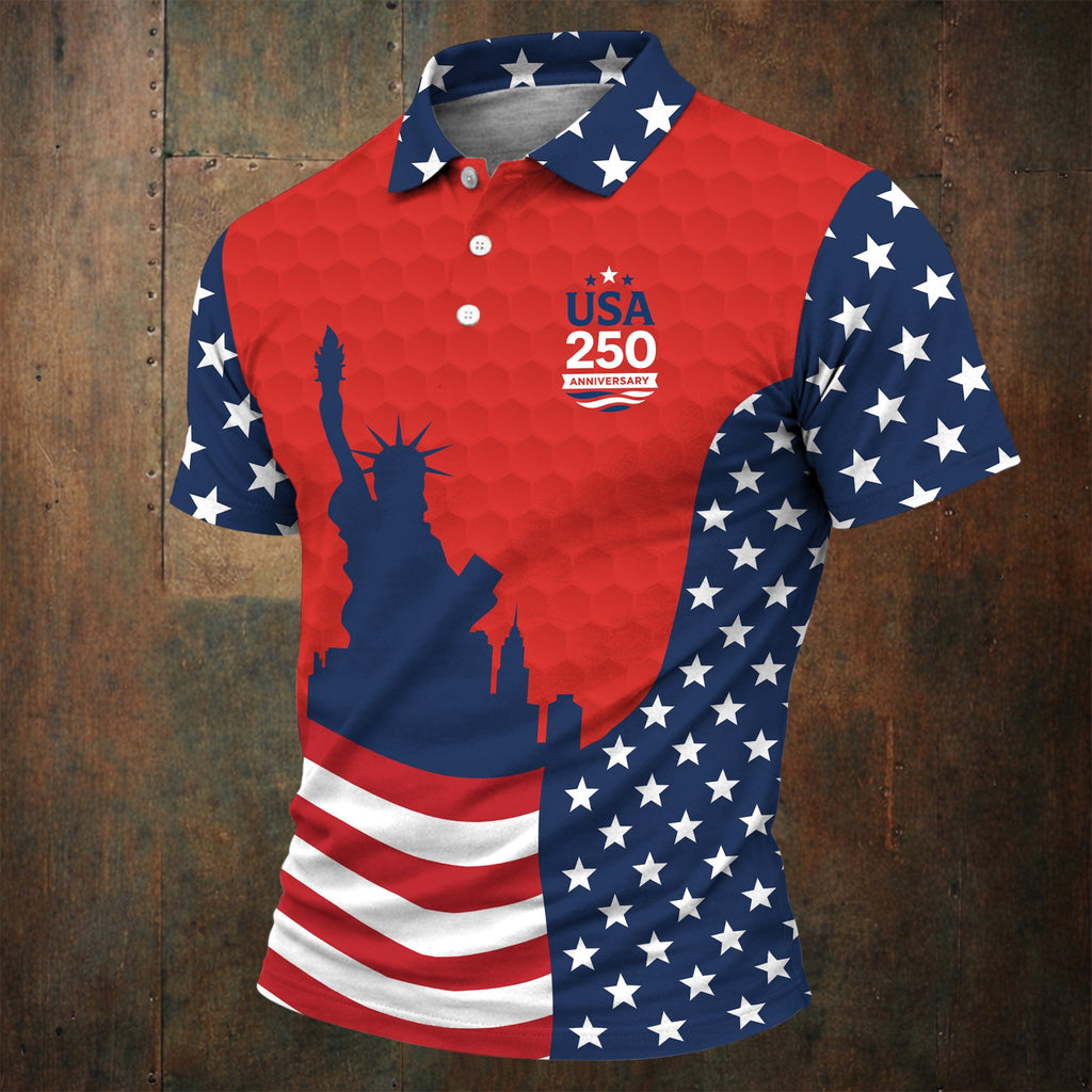 USA 250 Anniversary Statue Of Liberty Red Golf Shirt, Patriotic Golf Shirt, 4th Of July Golf Shirts For Men