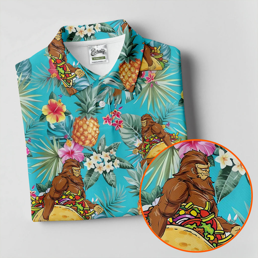 Bigfoot Taco Fiesta Time Hawaiian Golf Shirt, Cinco De Mayo Celebration Golf Shirts For Men