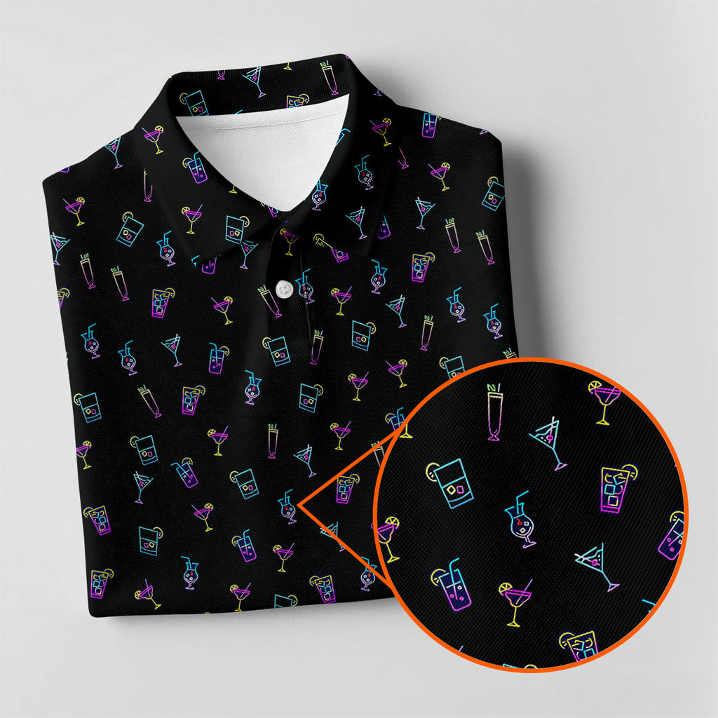 Neon Cocktail Retro Golf Shirt, Golf Tops For Men, Polo ShirtFor Men, Golf Shirts For Men