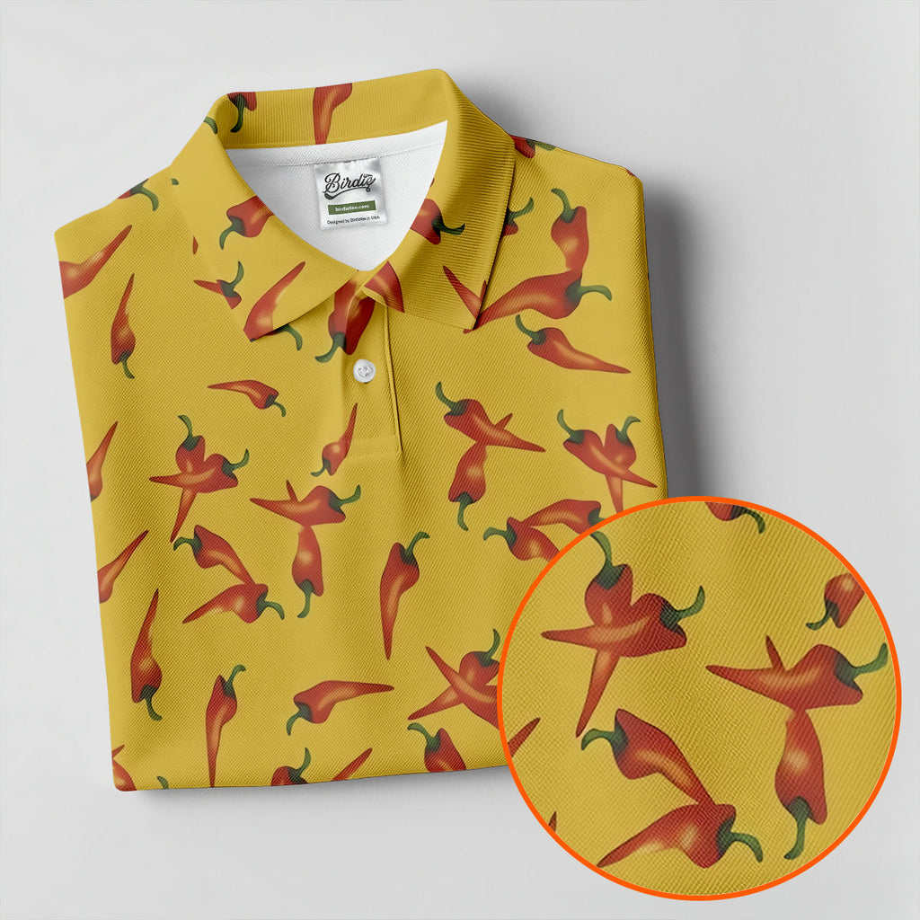 Red Chilli Yellow Hawaiian Golf Shirt, Summer Vibe Golf Shirts For Men, Polo Shirts For Men