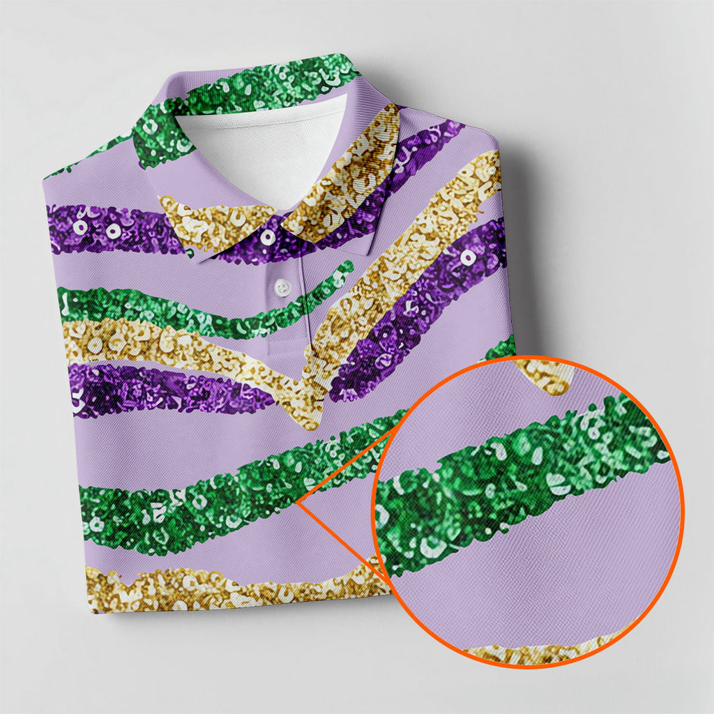 Purple Green Gold Sequin Pattern Light Purple Mardi Gras Golf Shirt, Polo Shirts For Men, Golf Shirts For Men