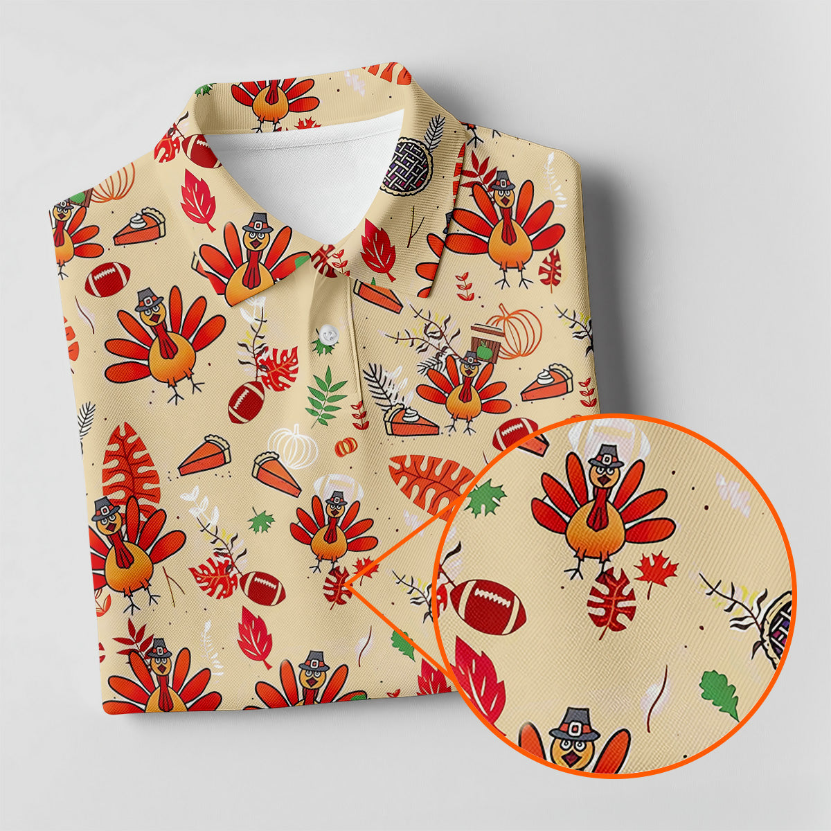 Funny Turkey Hawaiian Pattern Thanksgiving Golf Tops For Men, Fun Golf Shirts For Men, Polo Shirts For Men