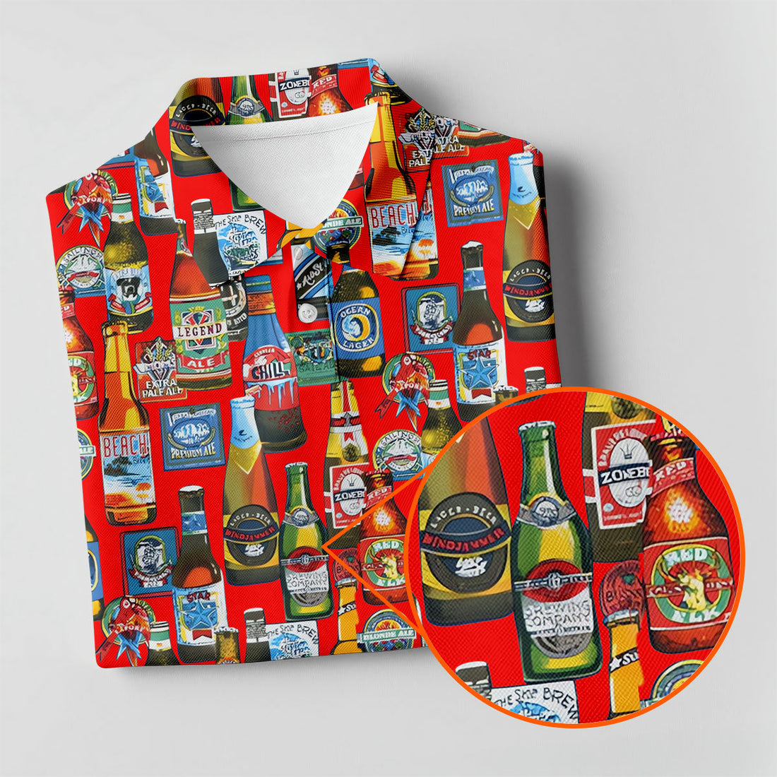 Beer Bottle Labels Red Golf Shirt, Men's Funny Golf Shirts, Golf Tops For Men, Golf Shirts For Men