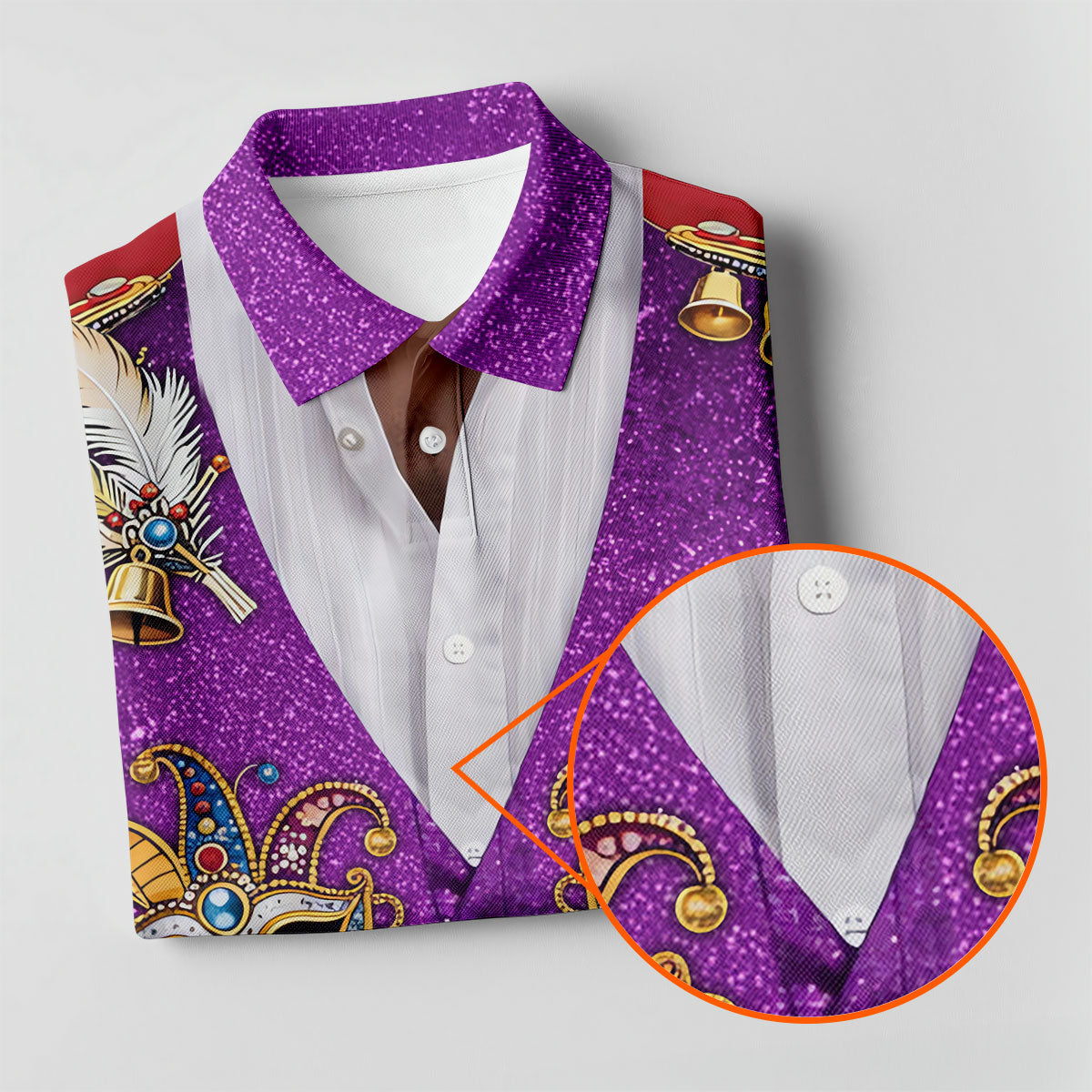 Masquerade Mask Feather Mardi Gras Glitter Print Purple Golf Shirt, Polo Shirts For Men, Golf Shirts For Men