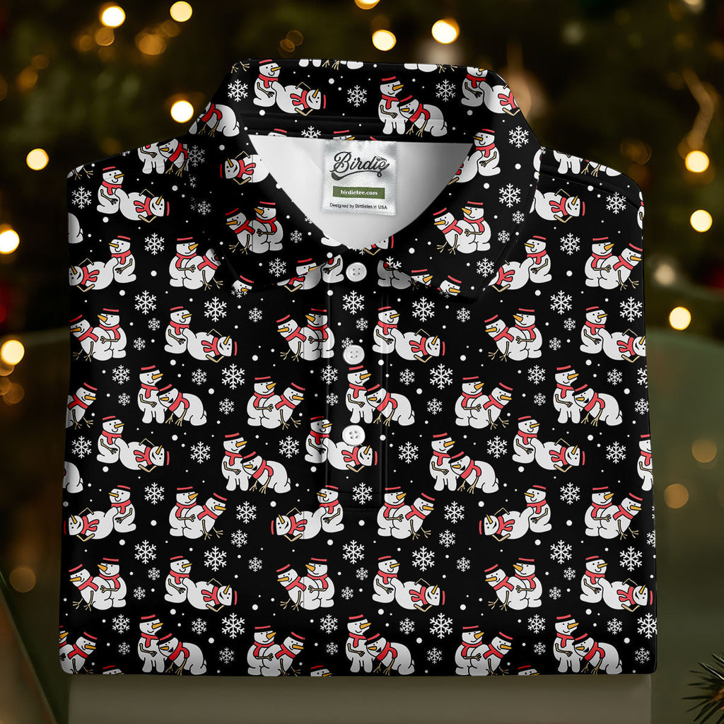 Naughty Snowman Black Golf Shirt, Christmas Golf Shirt, Fun Golf Shirts For Men, Polo Shirts For Men