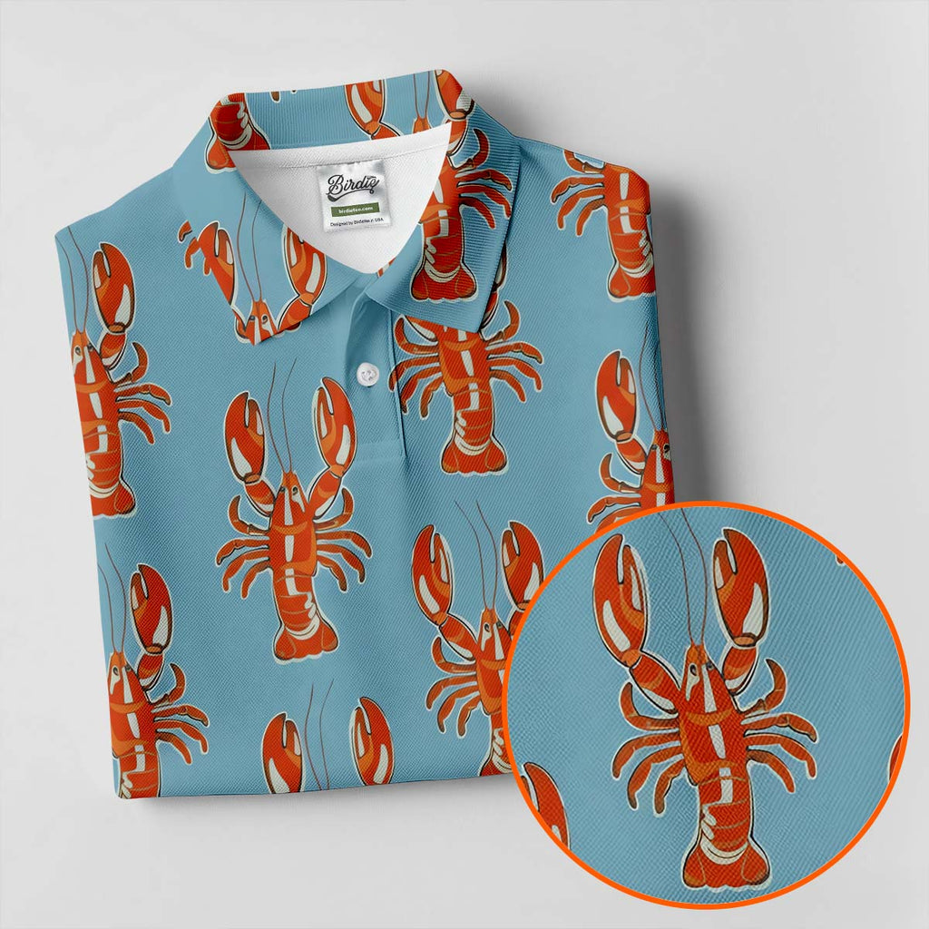 Orange Lobsters Light Blue Mardi Gras Golf Shirt, Golf Tops For Men, Polo Shirts For Men, Golf Shirts For Men