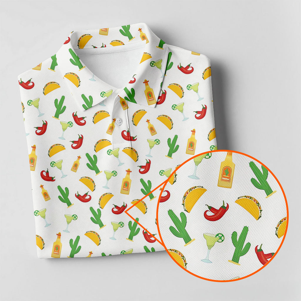 Tropical Vibe Hawaiian Pattern White Golf Shirt, Golf Tops For Men, Golf Gift For Men