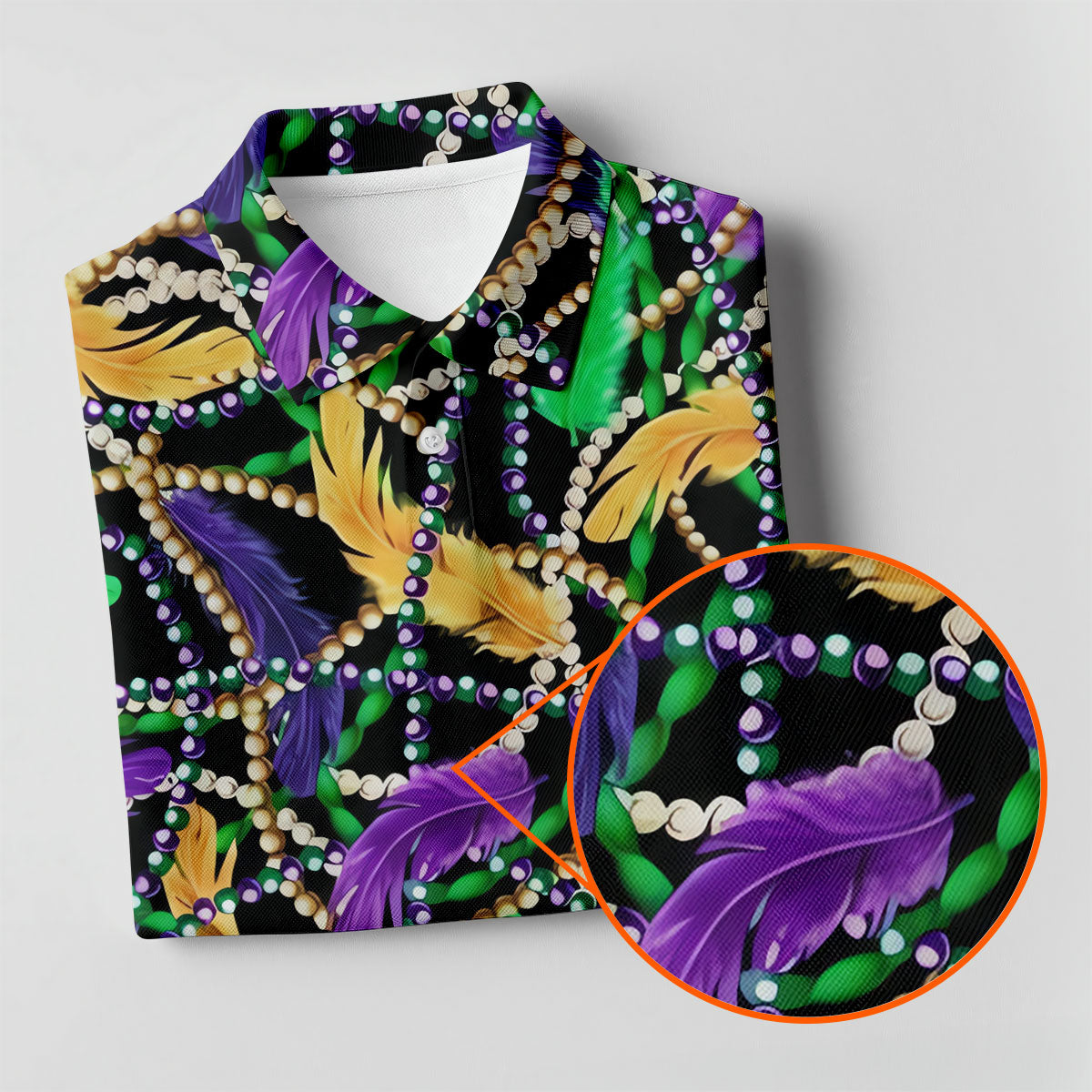 Purple Green Gold Feather Beads Mardi Gras Golf Shirt, Polo Shirts For Men, Golf Shirts For Men
