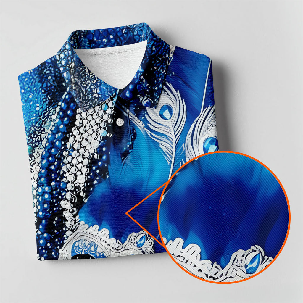 Mardi Gras Masquerade Mask Feather Beads Blue Golf Shirt, Polo Shirts For Men, Golf Shirts For Men