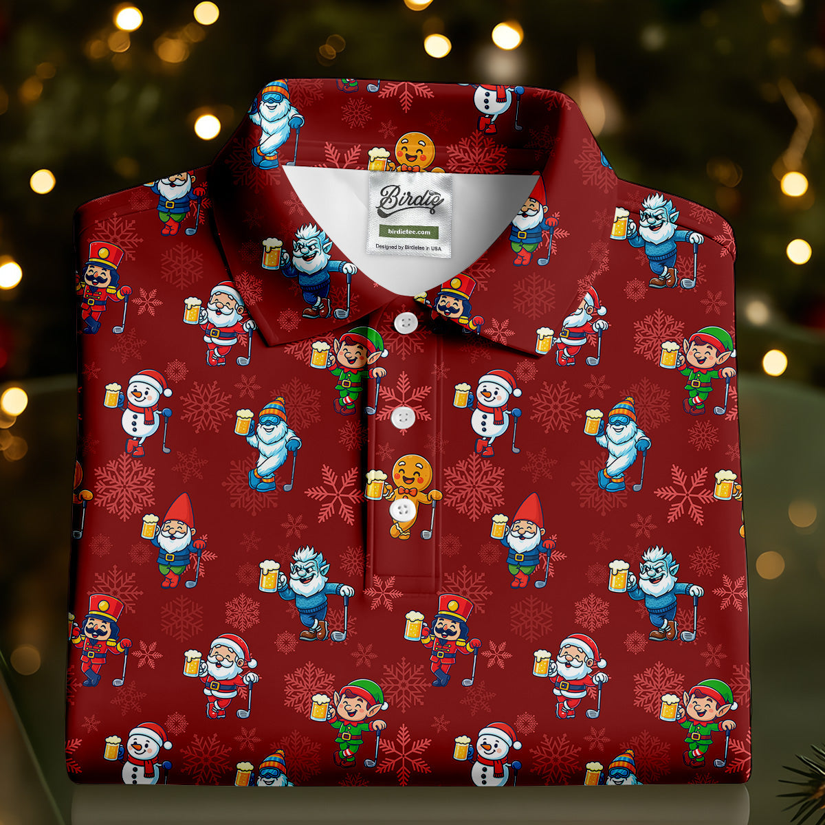 Christmas Characters Golf And Beer Red Men's Funny Golf Shirts, Christmas Golf Shirt, Polo ShirtFor Men