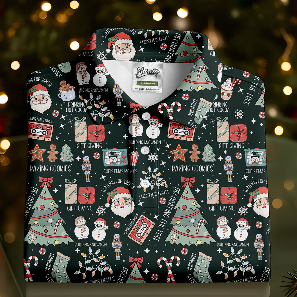Cute Santa Claus Gift Green Men's Golf Polo Shirts, Christmas Golf Shirt, Polo Shirts For Men
