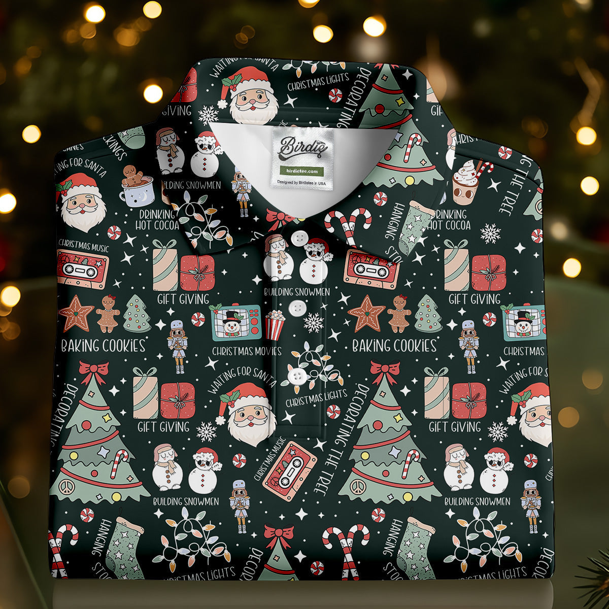 Cute Santa Claus Gift Green Men's Golf Polo Shirts, Christmas Golf Shirt, Polo Shirts For Men