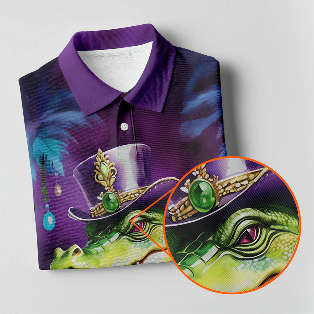 Mardi Gras Alligator Purple Golf Shirt, Men's Funny Golf Shirts, Polo Shirts For Men, Golf Shirts For Men
