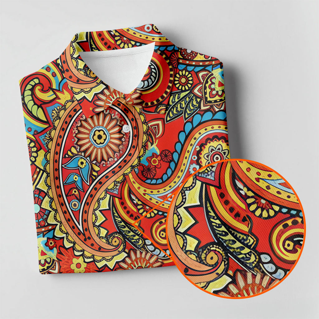 Paisley Design Golf Tops For Men, Boho Pattern Golf Shirts For Men, Polo Shirts For Men
