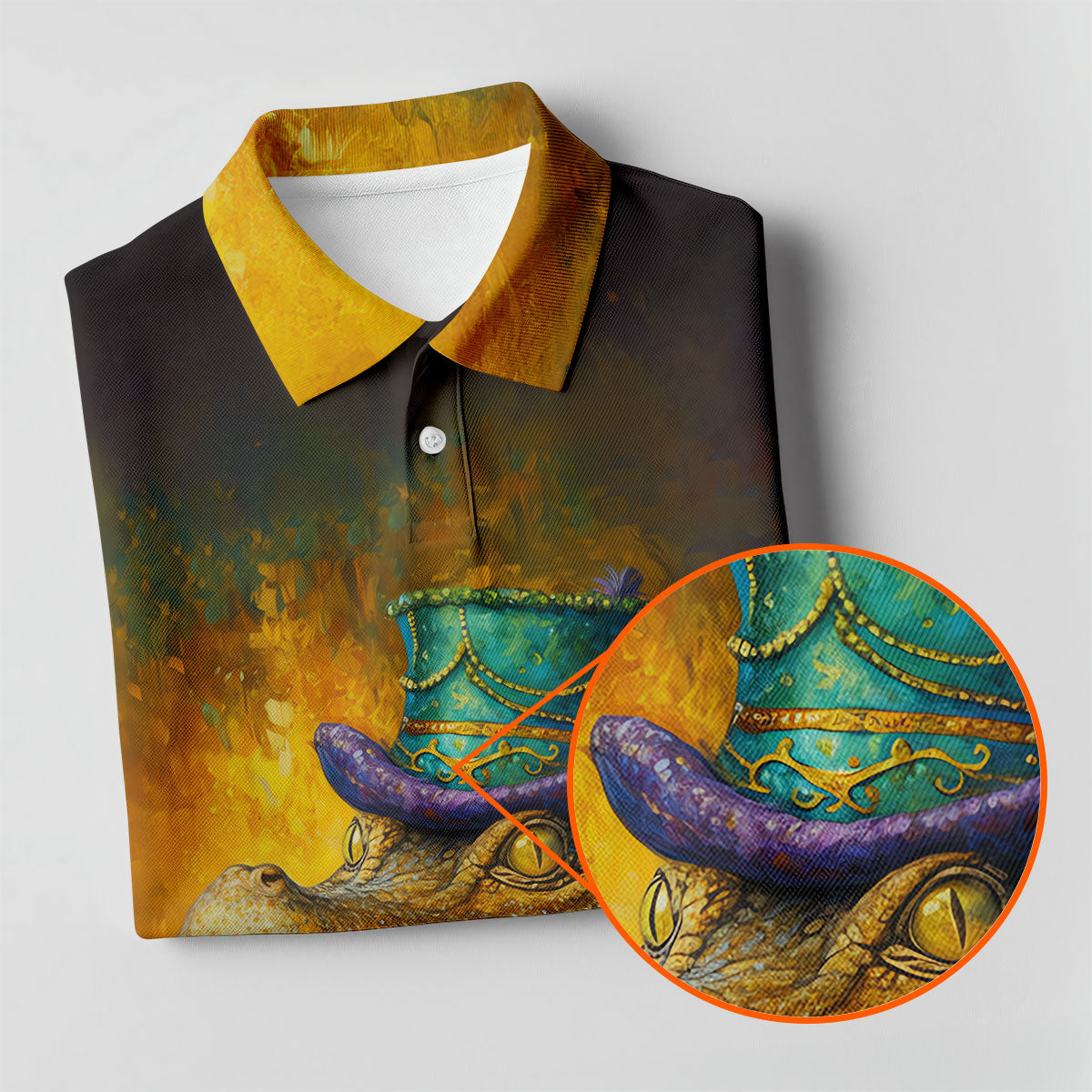 Mardi Gras Aligator Retro Golf Shirt, Golf Tops For Men, Polo Shirts For Men, Golf Shirts For Men