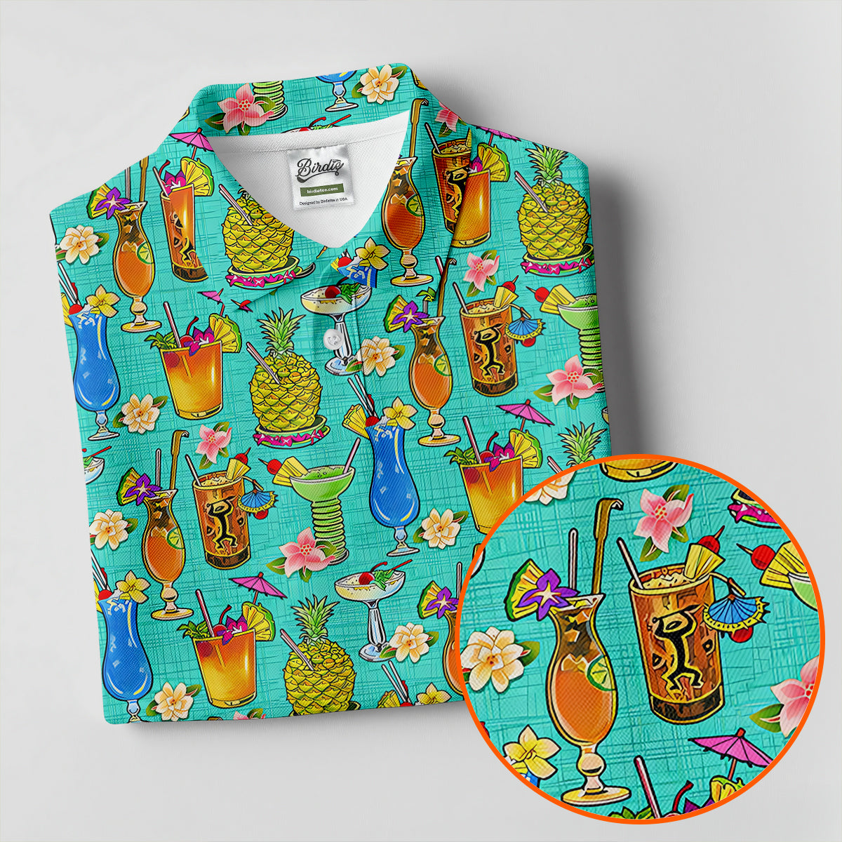 Tropical Cocktail Summer Vibe Retro Golf Shirt, Golf Tops For Men, Polo Shirts For Men, Golf Shirts For Men