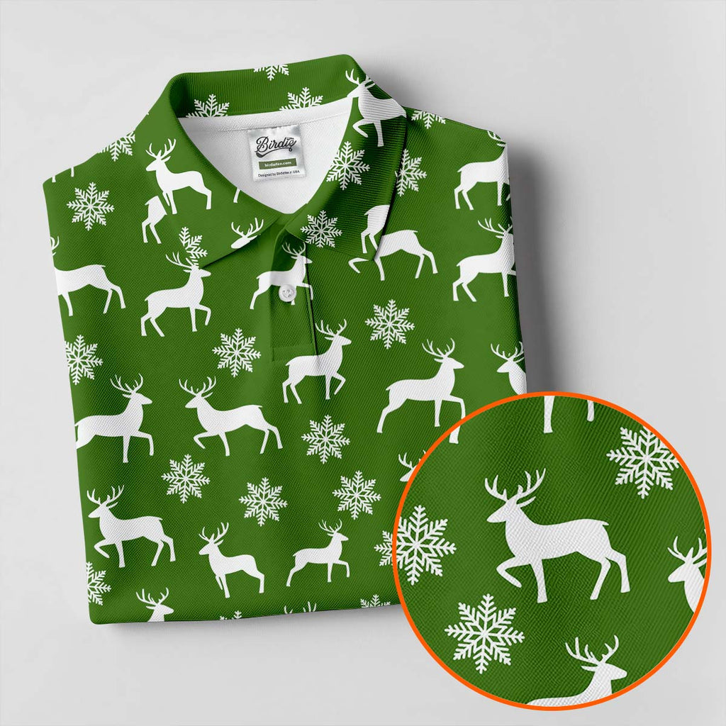 Reindeer Christmas Green Golf Shirt, Christmas Golf Shirt, Polo Shirts For Men, Golf Shirts For Men