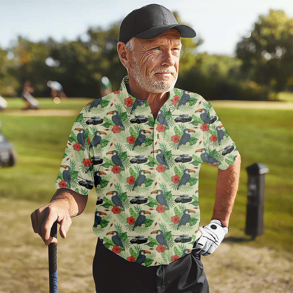 Tropical Toucan Golf Polo Shirt Golfing Apparel, Men Golf Gift, Funny Golf Shirt, Tropical Shirt