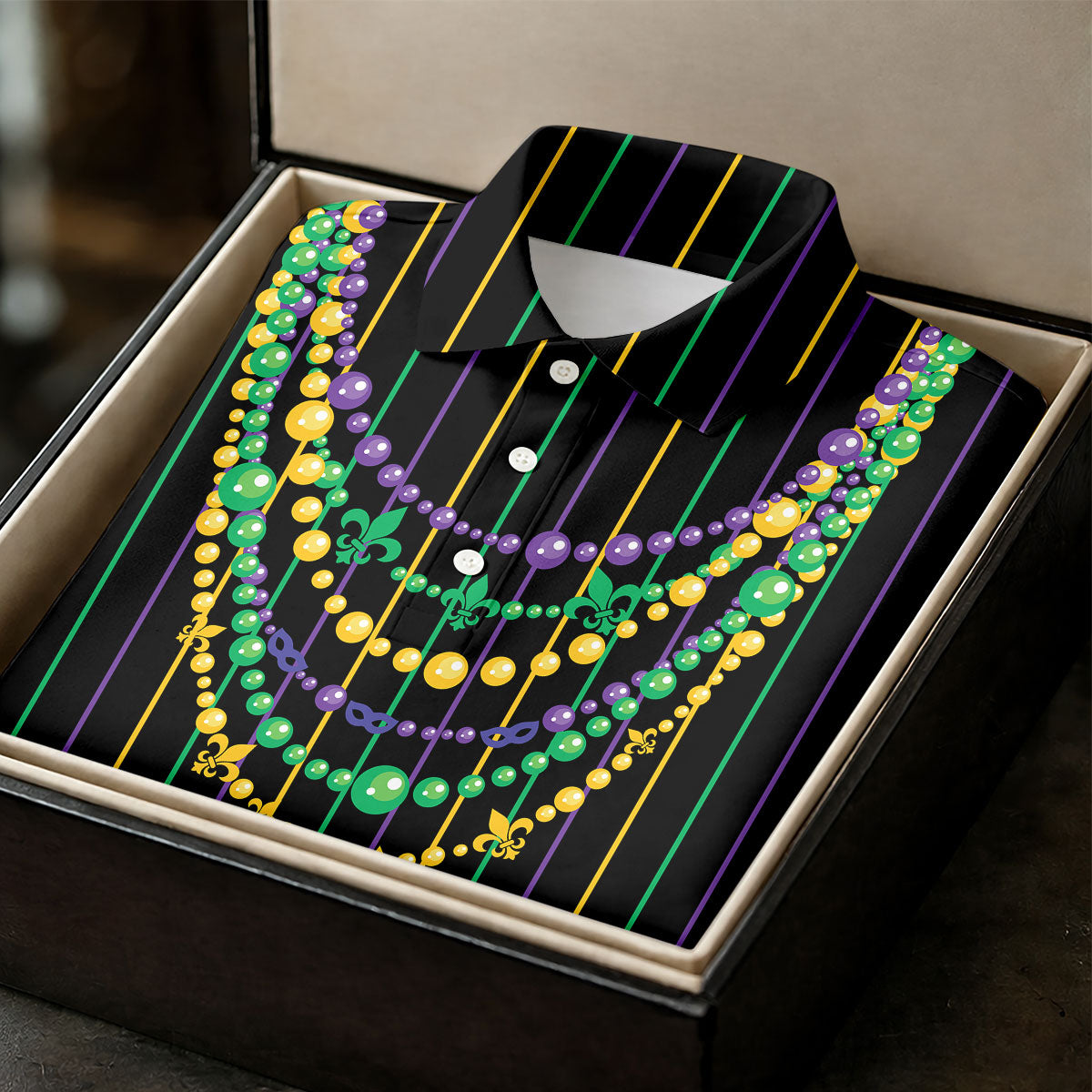 Mardi Gras Beads Necklaces Print Black Golf Shirt, Golf Tops For Men, Polo Shirts For Men, Golf Shirts For Men