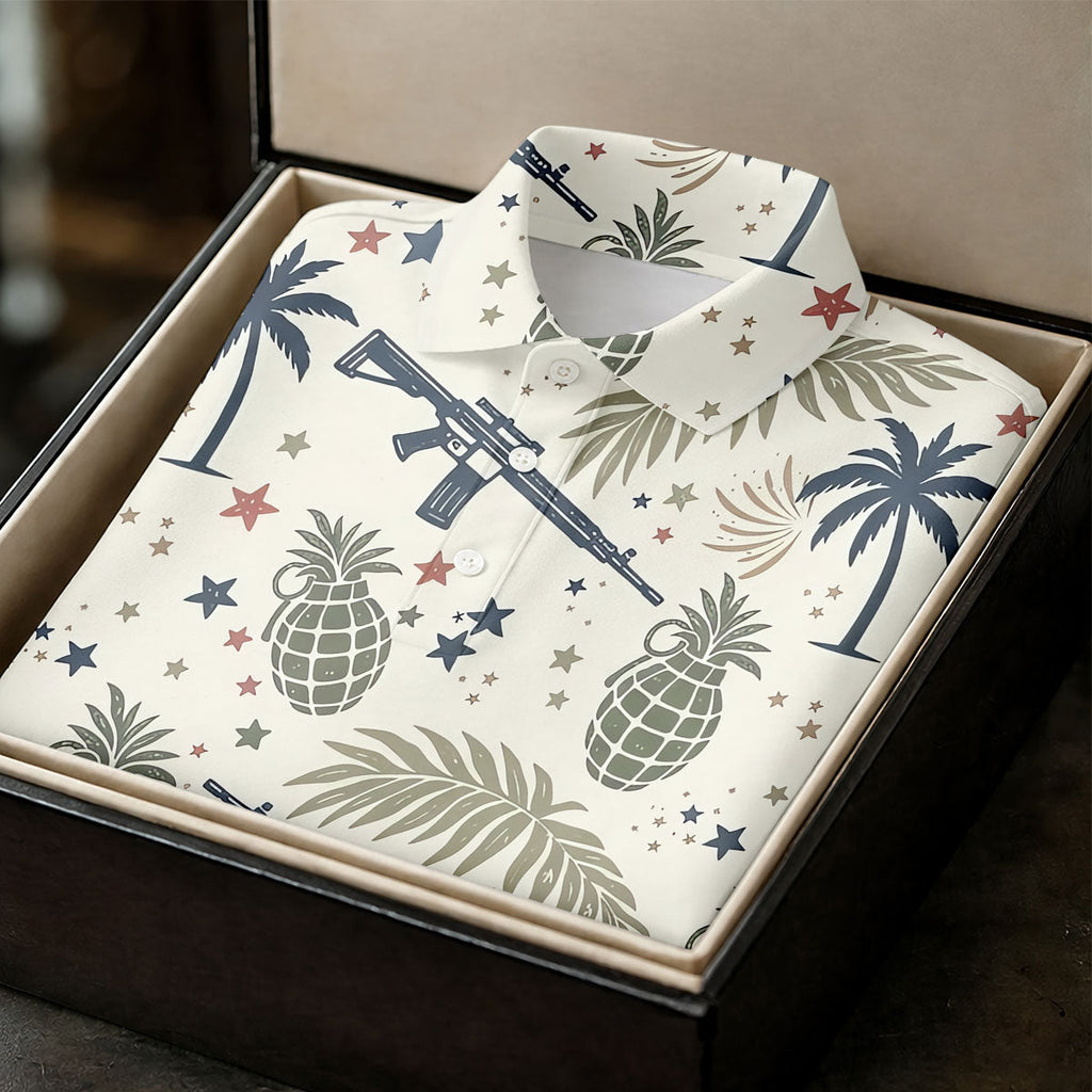 Pineapple Grenade 250 Years Tropical Theme Retro Golf Shirt, Patriotic 4th Of July Polo Shirts For Men