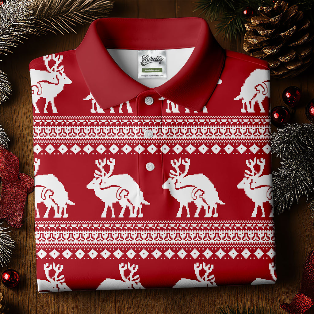 Reindeer Humping Seamless Pattern Golf Shirt, Christmas Golf Shirt, Golf Shirts For Men, Golf Gift For Men