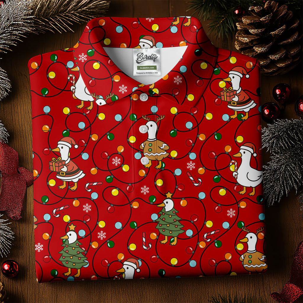 Funny Duck Merry Xmas Red Golf Shirts, Gifts For Golf Lovers, Polo Shirts For Men, Golfing Apparel