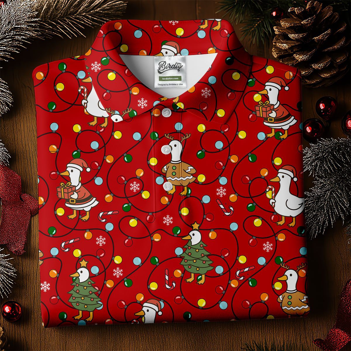 Funny Duck Merry Xmas Red Golf Shirts, Gifts For Golf Lovers, Polo Shirts For Men, Golfing Apparel