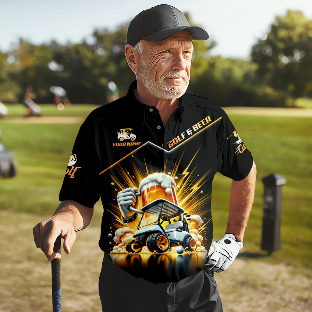 A Good Day Starts With Golf Carts And Beer Custom Funny Golf Polo Shirt, Dad Golf Gifts