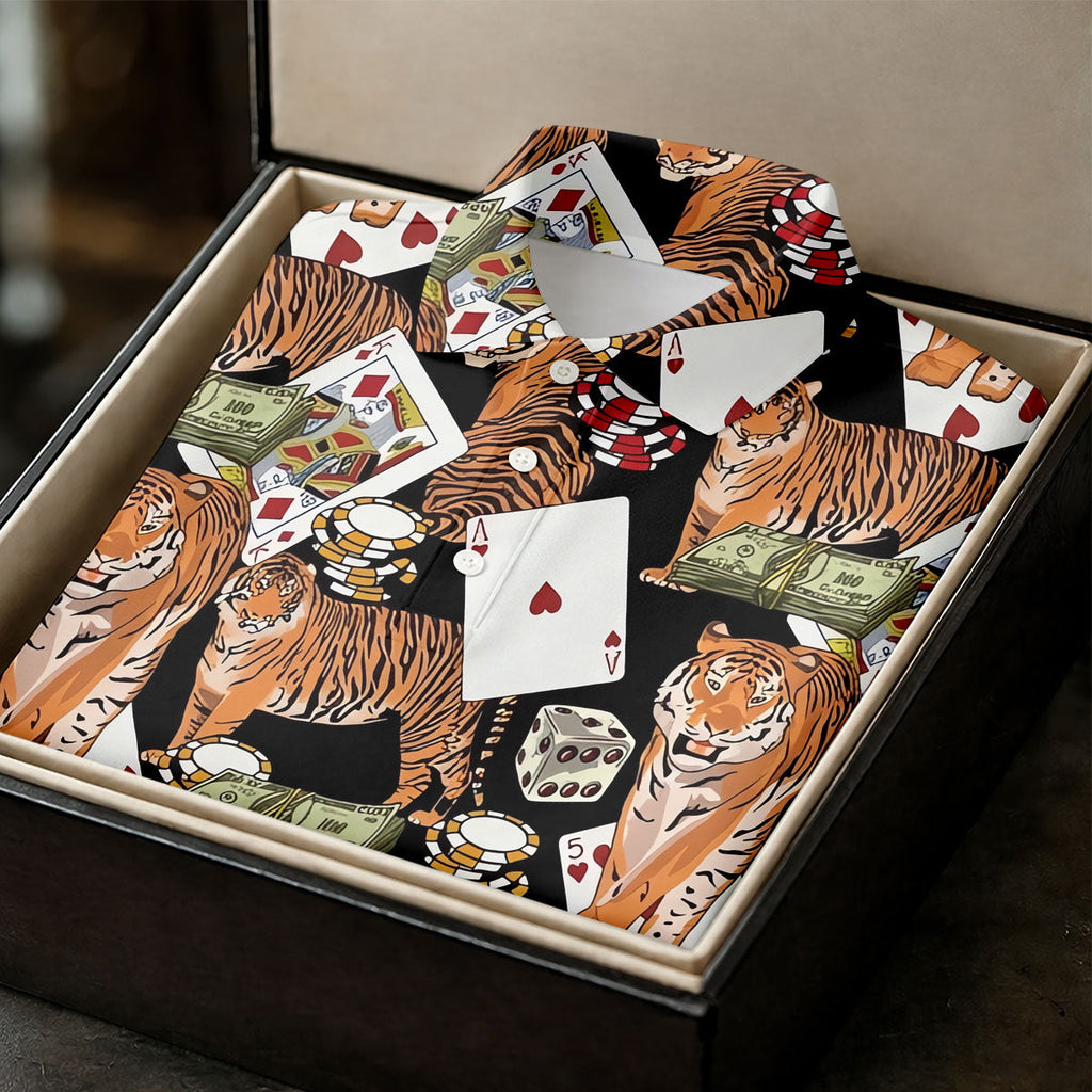 Money Tiger Poker Dice Chips And Cards Hawaiian Golf Shirt, Men's Funny Golf Shirts