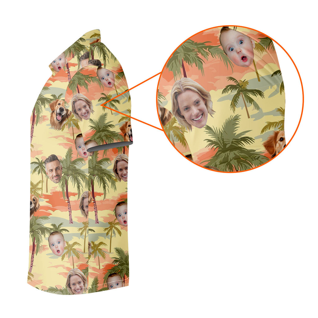 Yellow Sunset Hawaiian Shirt With Face, Men Golf Polo, Matching Hawaiian Outfits, Long Sleeve Polo