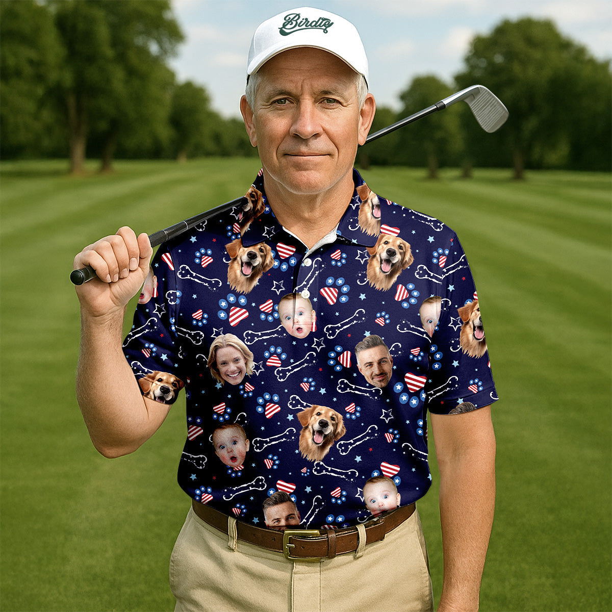 USA Custom Shirts With Faces, Men's Golf Polo Shirt, Men's 4th Of July Shirts, USA Golf Shirt