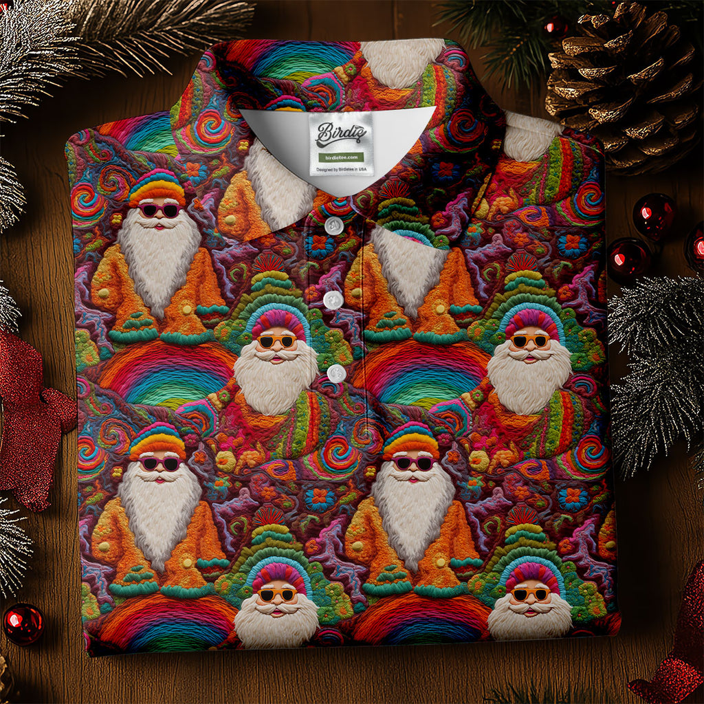 Groovy Hippie Santa Seamless Pattern Golf Shirts, Gifts For Golf Lovers, Christmas Golf Shirt, Golfing Apparel